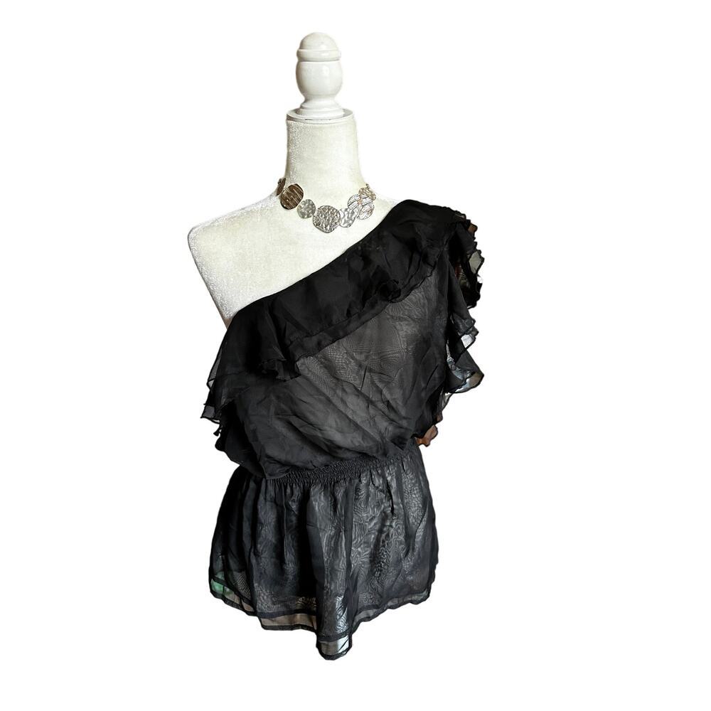 🍁 BUNDLE ONLY - 5/$15 Myth Sheer One Shoulder Ruffle Blouse, Junior's Size large